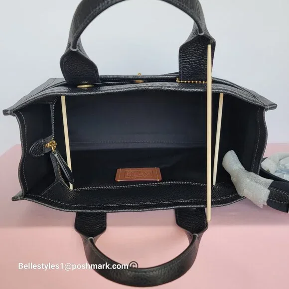 COACH Bubble Leather Cargo Tote Bag with Webbing Strap-MEDIUM Size-Black color⭐ - Picture 14 of 16